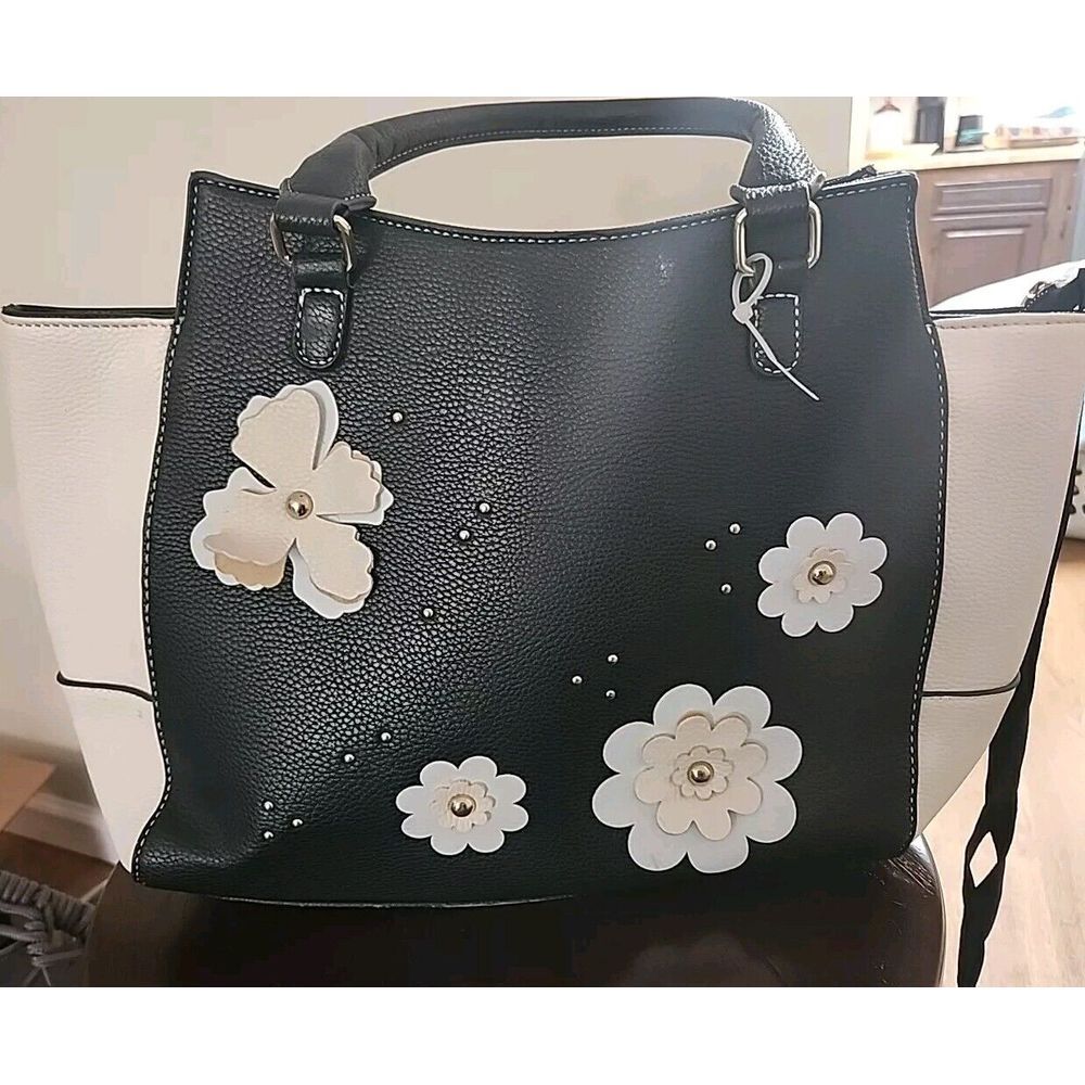 Womens Floral Purse Black And Cream